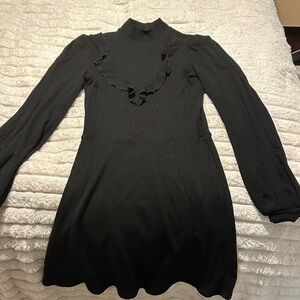 Reformation Black Long Sleeve Dress with Ruffle Detail